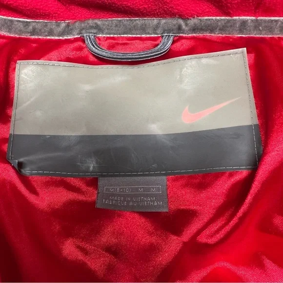 Nike Y2K Duck Down Black & Red Faux Fur Hooded Puffer Long Coat ~ Size M - Picture 4 of 9